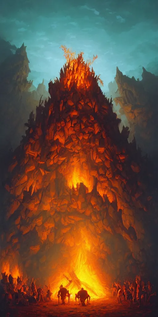 Prompt: a large crackling bonfire by andreas rocha, by justin gerard, by anato finnstark