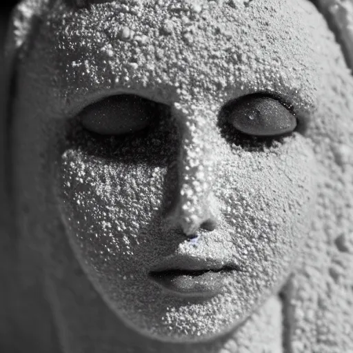 Prompt: salt woman covered in salt shaped like a 30 year old woman in ancient Canaanite clothing, desert drought background. 40mm lens, shallow depth of field, split lighting