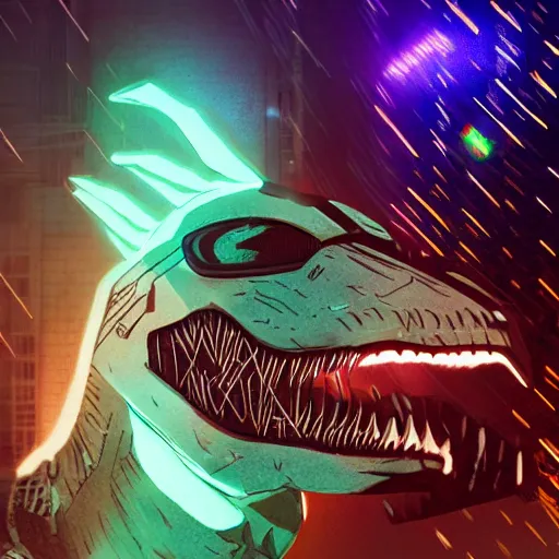 Image similar to a cyberpunk glowing t - rex