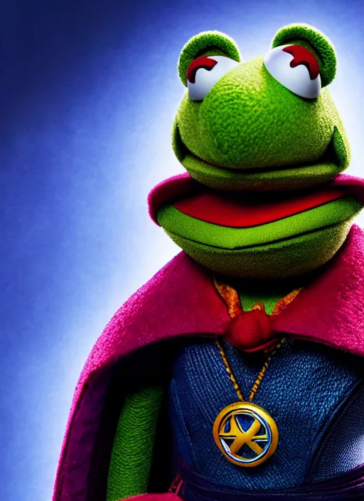 Image similar to studio portrait still of muppet!!!!! doctor strange in avengers endgame!!!!!! as a muppet muppet as a muppet, 8 k, studio lighting, key light,