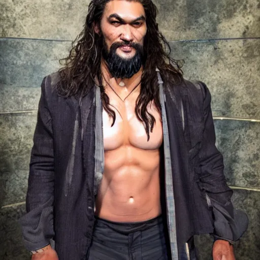 Image similar to animatronic Jason Momoa, exposed mechanics, photo, Stan Winston studios, detailed, 4k