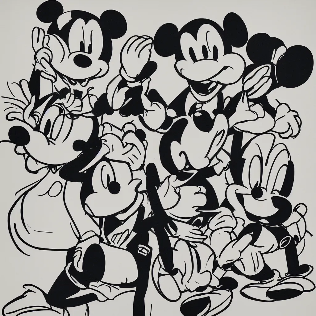 Image similar to individual silk screen portrait of mickey mouse by andy warhol