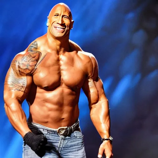 Image similar to dwayne the rock johnson with muscles on muscles on muscles