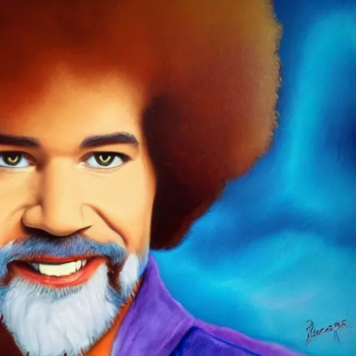 Prompt: a painting of Bob Ross as The artist formally known as Prince