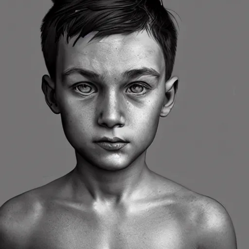 Image similar to stylized portrait of a young and strong boy by Dave McKean and Sam Weber, detailed face, digital art, octane render trending on artstation, 4k, 8k, HD