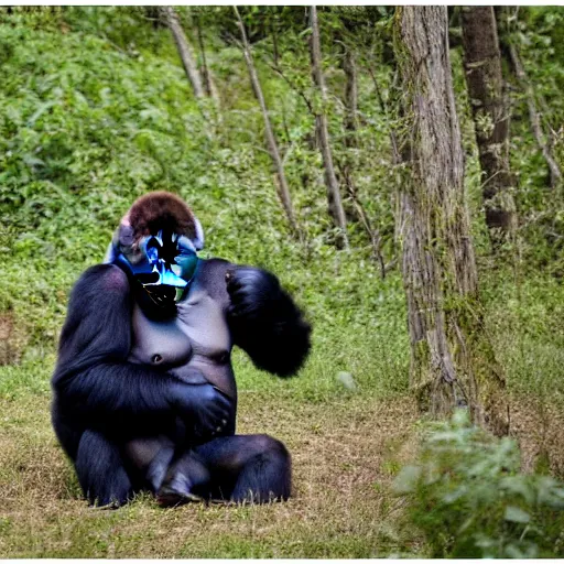 Prompt: photo of a gorilla wearing a spacesuit. 8 5 mm