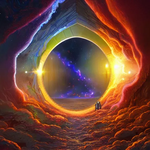 Image similar to A hyperdetailed digital oil painting of A doorway to the galaxy, Trending on ArtStation and DeviantArt