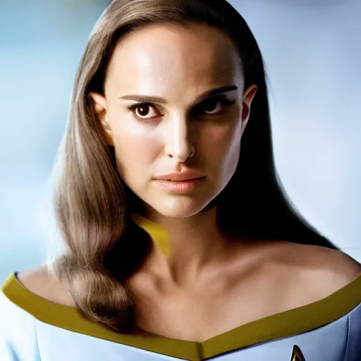 Image similar to Natalie Portman in Star Trek, (EOS 5DS R, ISO100, f/8, 1/125, 84mm, crisp face, prime lense)
