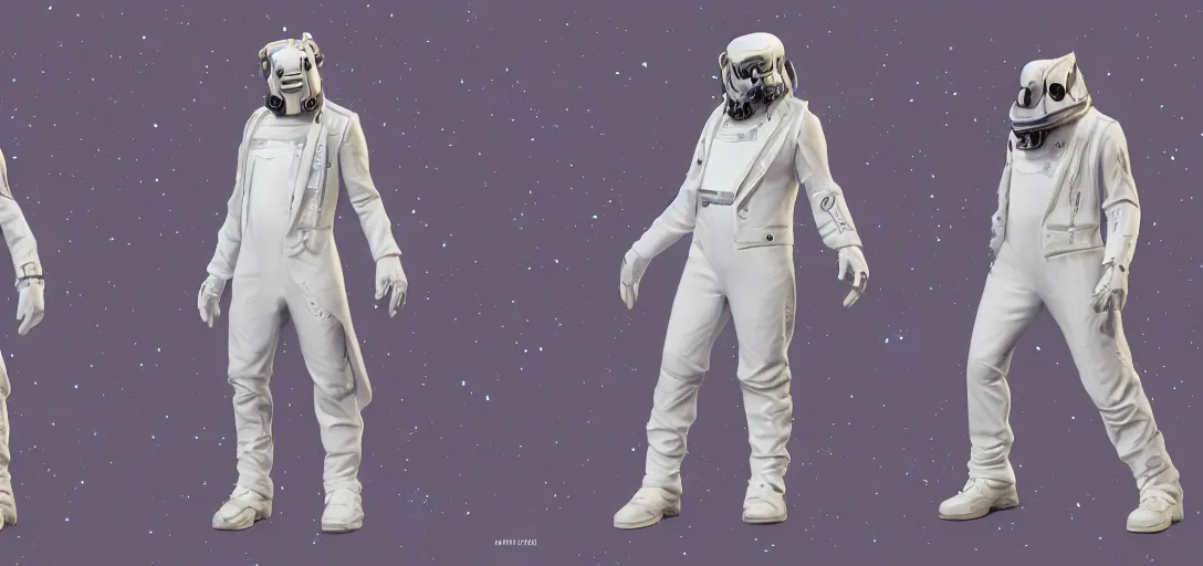 Image similar to character sheet concept art of a galaxy from fortnite wearing a white tuxedo, realistic, hyperrealistic, photographic, costume, wlop, dan mumford, greg rutkowski, high detail, octane render, alexander mcqueen, james gurney, james jean, mucha, photo, 8 k, intricate