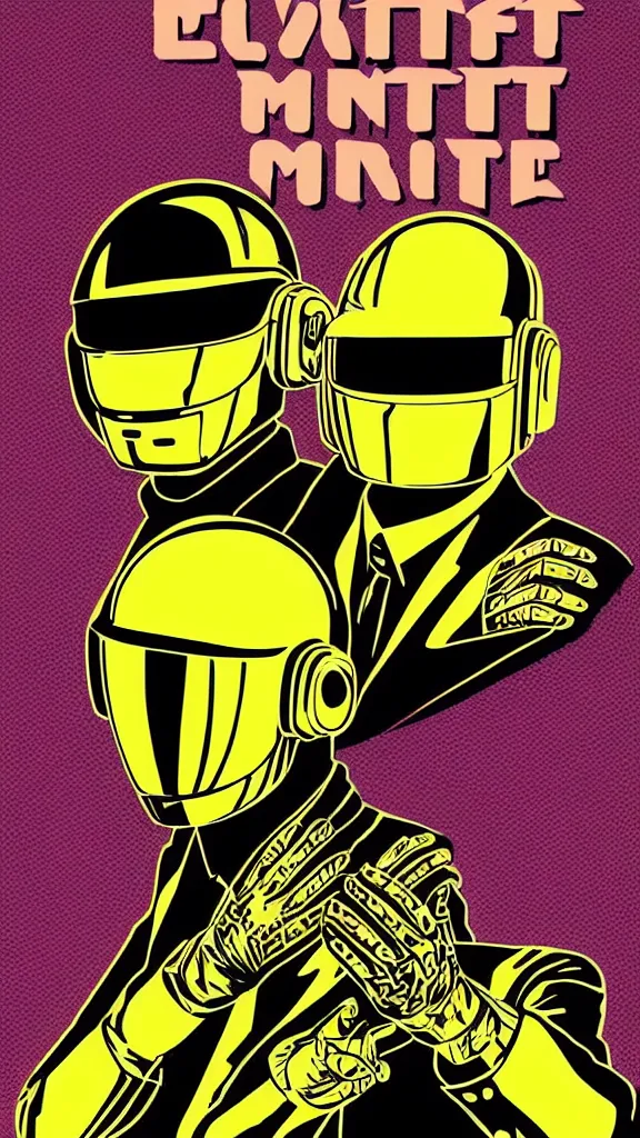 Image similar to Daft Punk logo by mcbess, full colour print, Techno concert advert, DAFT PUNK CONCERT 24 Aout 2022