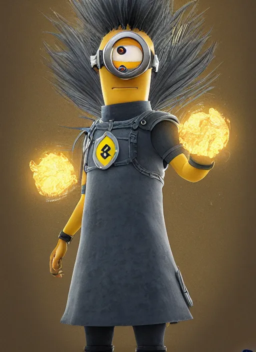 Image similar to fantasy portrait of saitama as minion from despicable me, au naturel, hyper detailed, digital art, trending in artstation, cinematic lighting, studio quality, smooth render, unreal engine 5 rendered, octane rendered, art style by klimt and nixeu and ian sprigger and wlop and krenz cushart and kim jung gi and greg rutkowski