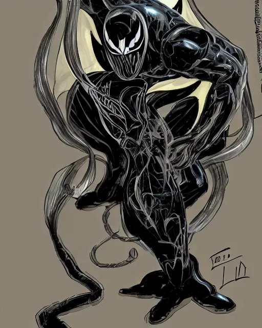 Image similar to venom as batman, with the powers of flash, dynamic lighting, fantasy concept art, trending on art station, stunning visuals, creative, cinematic, ultra detailed, comic strip style, sumihei