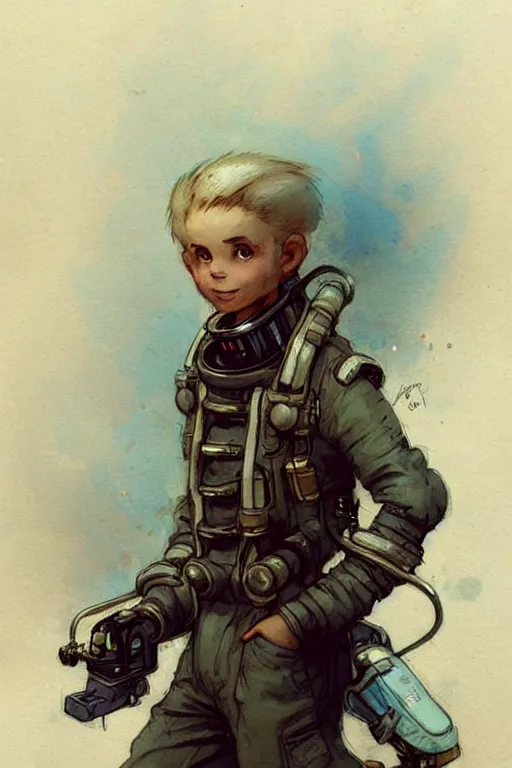 Image similar to ( ( ( ( ( 2 0 5 0 s retro future 1 0 year boy old super scientest in space pirate mechanics costume full portrait. muted colors. ) ) ) ) ) by jean - baptiste monge!!!!!!!!!!!!!!!!!!!!!!!!!!!!!!