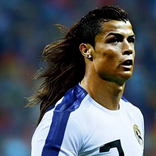 Image similar to carlos cabello rey as cristiano ronaldo with long hair