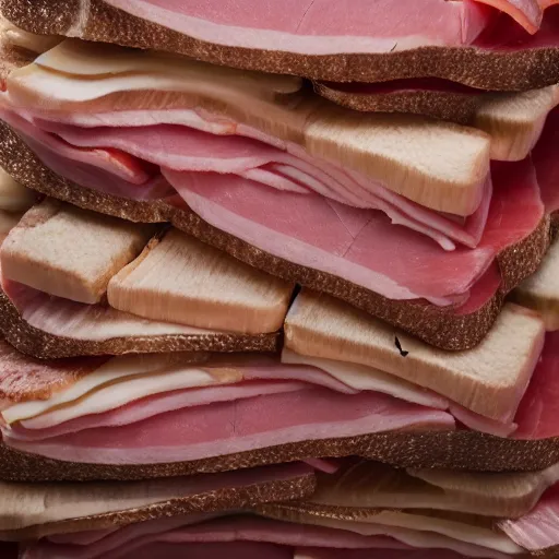 Image similar to a deli meat ham slices suit that resembles ironman, covered with slices of ham, movie still, 8 k