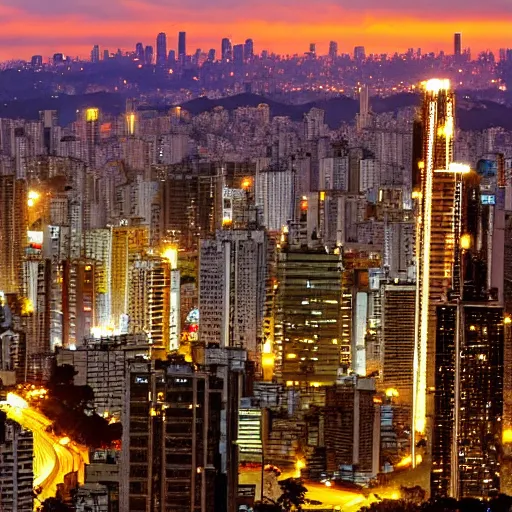 Image similar to sao paulo city with the biggest tower in the americas, very detailed, realistic, cinematic, dynamic light