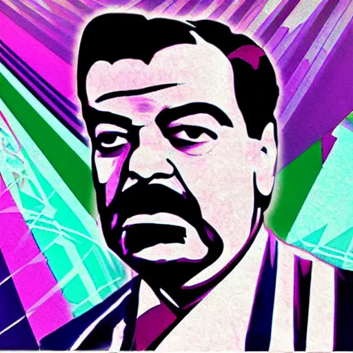 Image similar to Synthwave geometrical art of Saddam Hussein