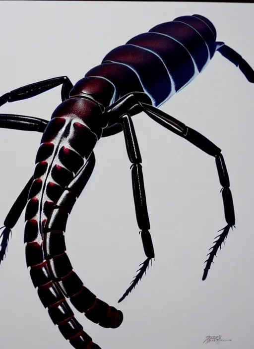 Image similar to beautiful matte airbrush portrait of a scolopendra on a white background, 8 0's airbrush aesthetic, art by pater sato