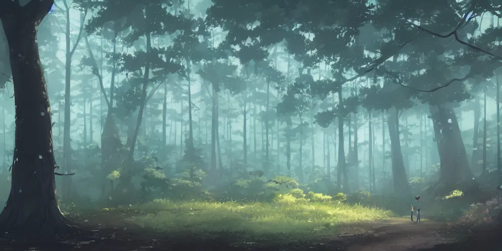 Image similar to high quality illustration of an enchanting forest in the rain, sunshine, amazing mood : : art by daisuke tsutsumi & ghibli studio & atey ghailan, artstation art, cinematic lighting