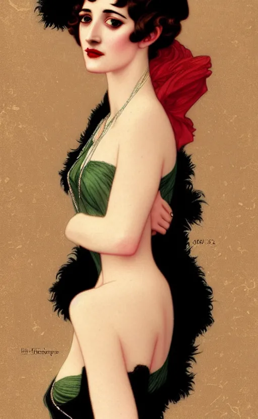 Image similar to portrait en buste flapper girl eva green, vesper lynd, vannessa ives, traditional corsican, intricate, highly detailed, artstation, illustration, jurgens, rutkowski, bouguereau, mucha, roaring 20s, 1920s gaudy color