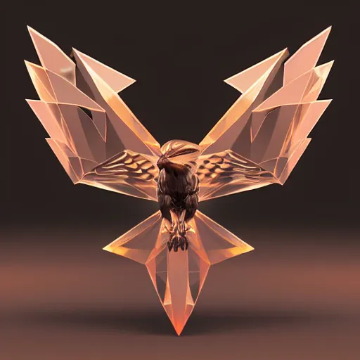 Image similar to 2 dimensional, vector, low poly, clear crystal eagle icon, black background, cgsociety, artstation, octane render