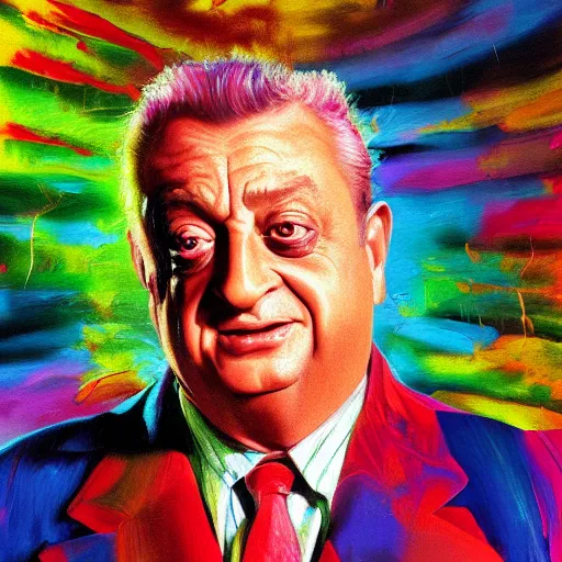 Prompt: a portrait of rodney dangerfield, hyper realistic, octane render, masterpiece portrait painting. deep colors, abstract brush strokes, inner glow.