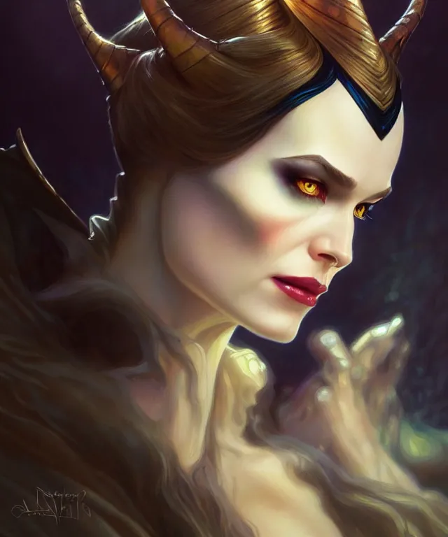 Image similar to maleficent, amber eyes, face, long hair, fantasy, intricate, elegant, highly detailed, digital painting, artstation, concept art, smooth, sharp focus, illustration, art by artgerm and greg rutkowski and alphonse mucha