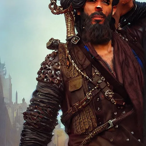 Prompt: portrait of taliban and leather men at gay pride in brighton, real life skin, intricate, elegant, highly detailed, artstation, concept art, smooth, sharp focus, art by artgerm and greg rutkowski and alphonse mucha