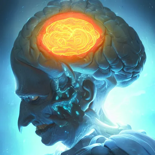 Prompt: a magic glowing brain, brain anatomy, glowing magic palms floating above the brain, glowing magic palms floating above the brain, bright art masterpiece artstation. 8 k, sharp high quality artwork in style of jose daniel cabrera pena and greg rutkowski, concept art by tooth wu, blizzard warcraft artwork, hearthstone card game artwork, brain anatomy