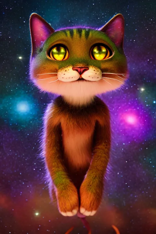 Prompt: galaxy fur cat, ultra hd, design by Mark Ryden and Pixar and Hayao Miyazaki, unreal 5, DAZ, hyperrealistic, octane render, dynamic lighting, intricate detail, summer vibrancy, cinematic