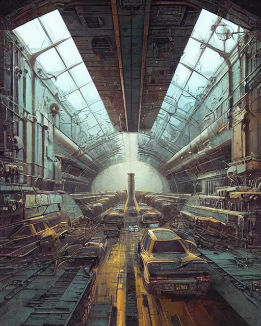 Image similar to a highly detailed epic cinematic concept art CG render digital painting artwork: Soviet power plant. By Greg Rutkowski, in the style of Francis Bacon and Syd Mead and Norman Rockwell and Beksinski, open ceiling, highly detailed, painted by Francis Bacon and Edward Hopper, painted by James Gilleard, surrealism, airbrush, Ilya Kuvshinov, WLOP, Stanley Artgerm, very coherent, triadic color scheme, art by Takato Yamamoto and James Jean