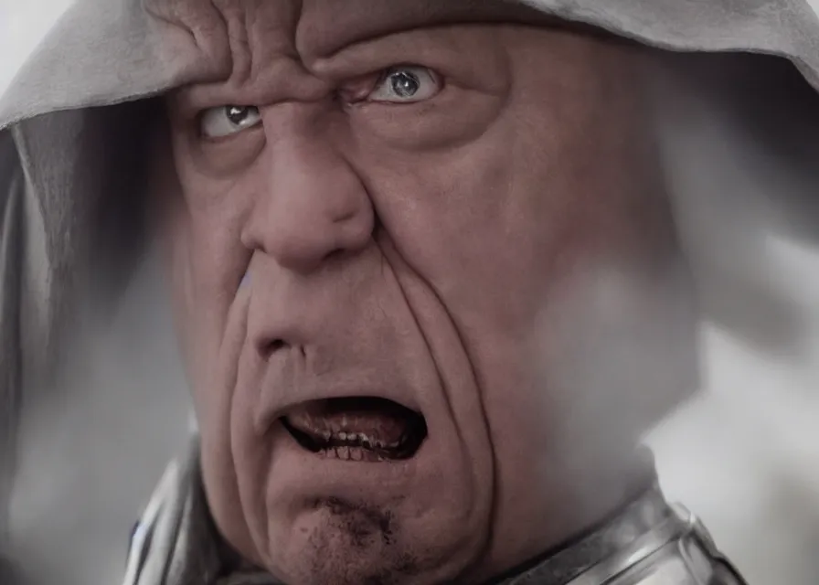 Prompt: still image of johnny vegas as a sith lord in a star wars movie, close - up, cinematic, 4 0 mm f / 2. 8, anamorphic