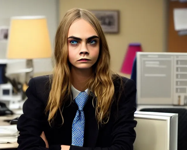 Image similar to very very very very cara delevingne in the The Office TV show