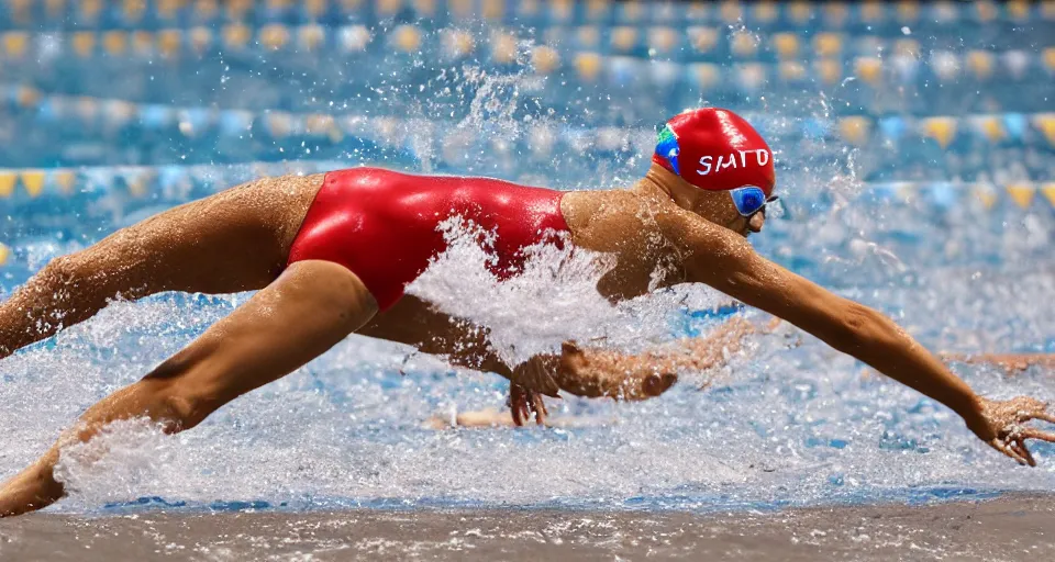 Image similar to olympic swimming in sand instead of water, extremely coherent, motion blur