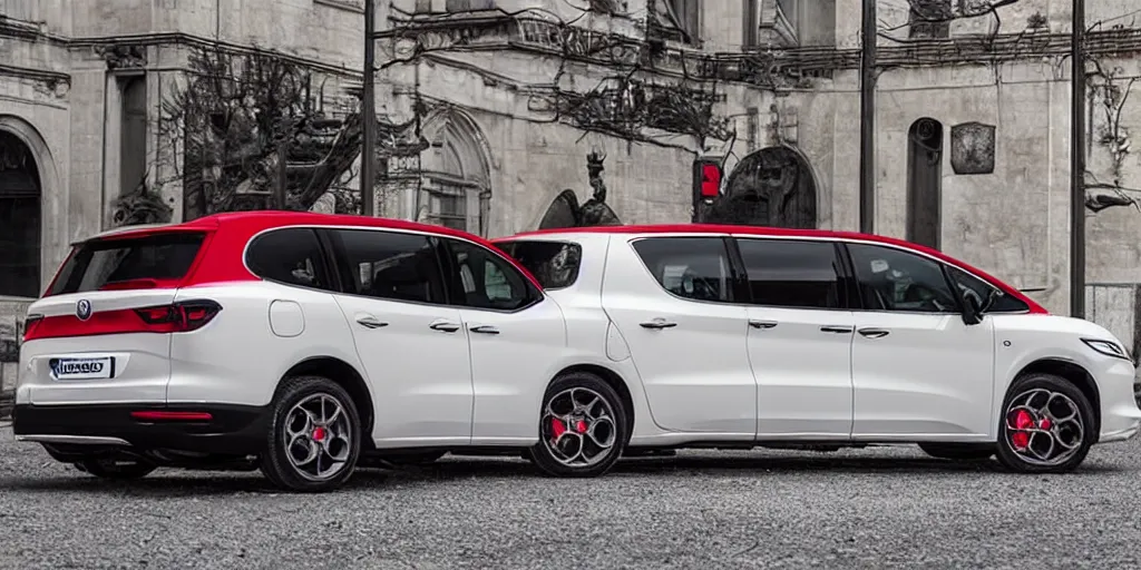 Image similar to “2022 Alfa Romeo Minivan, red”