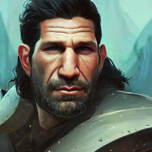 Image similar to Portrait of Jon Bernthal as a wild warrior, lord of the rings, mattepainting concept Blizzard pixar maya engine on stylized background splash comics global illumination lighting artstation lois van baarle, ilya kuvshinov, rossdraws