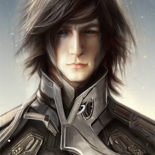 Image similar to portrait of an elf by ayami kojima, he is about 2 0 years old, androgenic, long white hair, slender and tall, smirk, he is wearing a modern tactical gear, scifi, highly detailed portrait, digital painting, artstation, concept art, smooth, sharp foccus ilustration, artstation hq