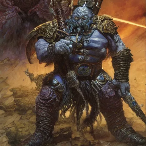 Image similar to art by donato giancola and bayard wu and gustav moreau and wayne barlowe, a fantasy cinematic close up shot of a dwarf berserker, warhammer, dnd, last stand