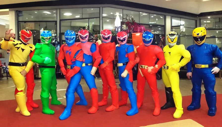 Image similar to sour patch kids, power rangers!! standing next to each other