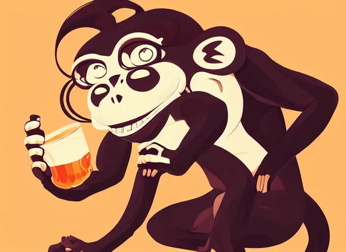 Image similar to cute monkey drinking beer. clean cel shaded vector art. behance hd by lois van baarle, artgerm, helen huang, by makoto shinkai and ilya kuvshinov, rossdraws, illustration, art by ilya kuvshinov