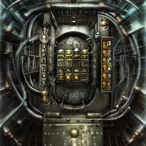 Image similar to Steam computer in ancient time surrounded by apes, highly detailed, highly realistic, artstation, by Hans Giger