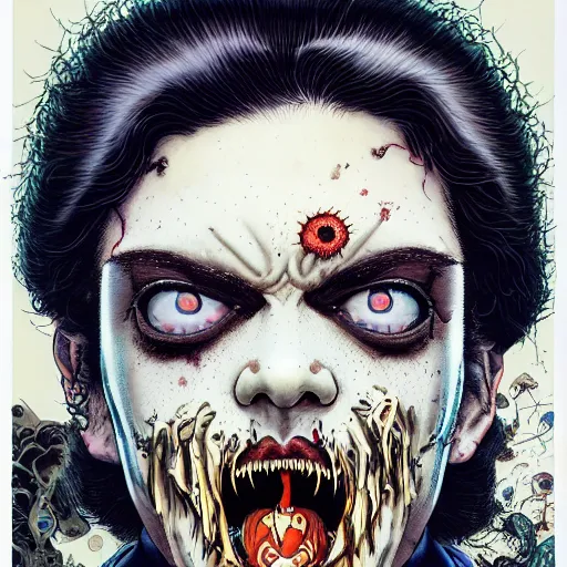 Image similar to portrait of crazy post malone zombie, symmetrical, glamour, by yoichi hatakenaka, masamune shirow, josan gonzales and dan mumford, ayami kojima, takato yamamoto, barclay shaw, karol bak, yukito kishiro