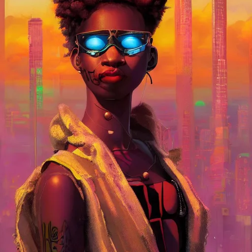 Image similar to afro - cyberpunk deities unseen amongst their creations, a society manifesting dreams with cosmic ancestral magic in a post - modern techno world | hyperrealistic oil painting | by makoto shinkai, ilya kuvshinov, lois van baarle, rossdraws, basquiat | afrofuturism, in the style of surrealism, trending on artstation, | red and black color palette