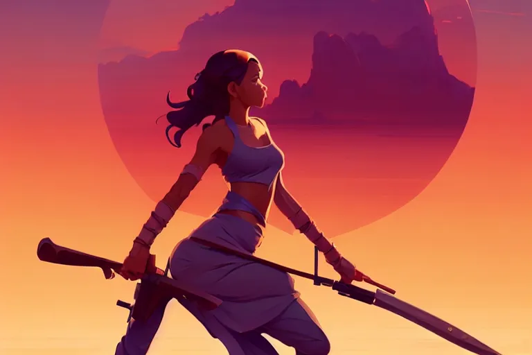 Image similar to smooth weapon, desert - colors, centered median photoshop filter cutout vector behance hd by artgerm, jesper ejsing, by rhads, makoto shinkai and lois van baarle, ilya kuvshinov, rossdraws, illustration, art by ilya kuvshinov and gustav klimt