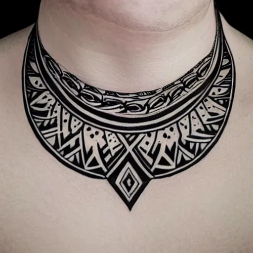Prompt: black and white illustration collar tattoo neckpiece creative design on paper ornate bold lines tribal