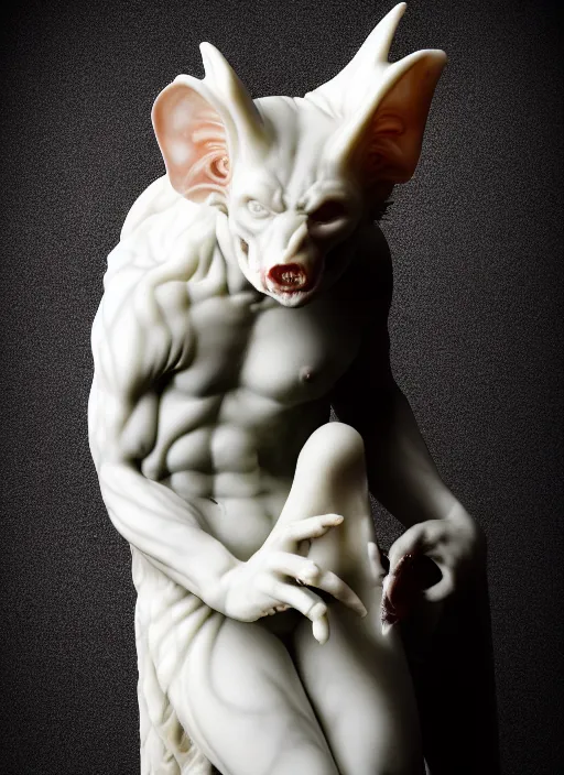 Image similar to marble statue of a vampire bat, glossy, beautiful studio lighting