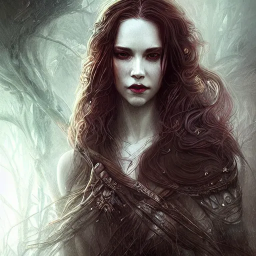 Image similar to Majestic and regal portrait of a female vampire, intricate, epic, elegant, menacing, fantasy, highly detailed, digital painting, hard focus, beautiful volumetric lighting, epic light, ultra detailed, by Leesha Hannigan, Ross Tran, Thierry Doizon, Kai Carpenter, Ignacio Fernández Ríos