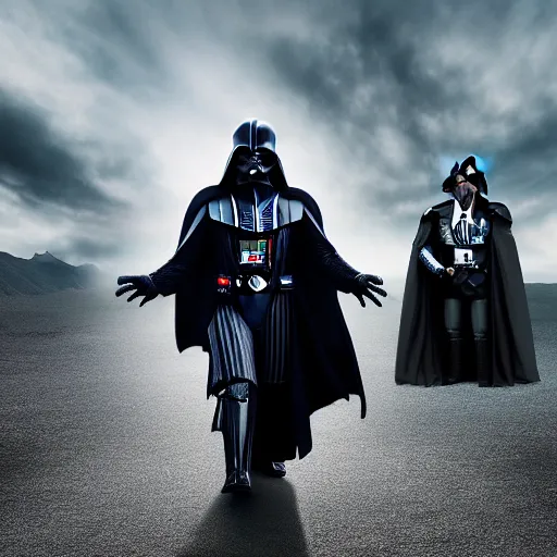 Image similar to portrait photo of Sauron and Darth Vader, 8K HDR.