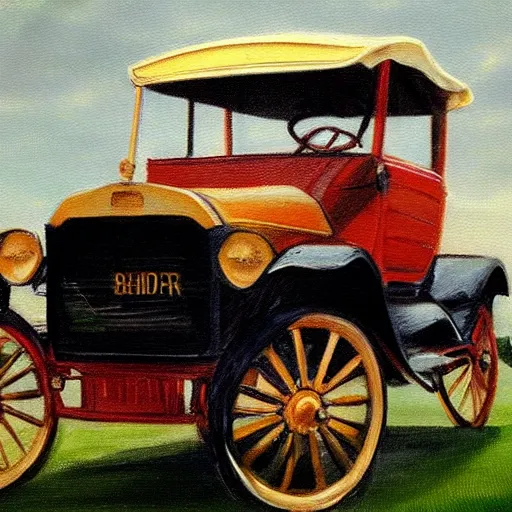 Image similar to an oil paint sketch of a ford model t