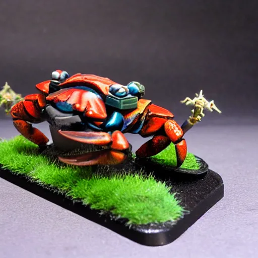 Prompt: Half crab half tank, painted wargaming miniature